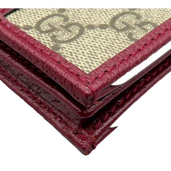 Gucci Ophidia Canvas Webstripe Burgundy Leather Bifold Snap - Picture 3 of 4